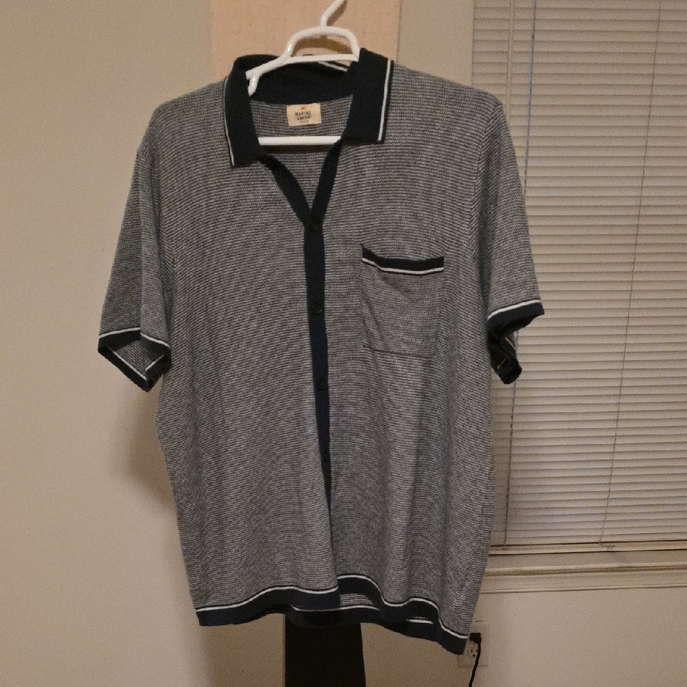 Marine Layer Navy and White Polo Shirt